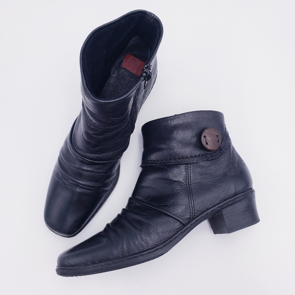 Rieker Kendra Slouchy Ankle Boot‎ Black Leather Women's EU 39 US 8.5